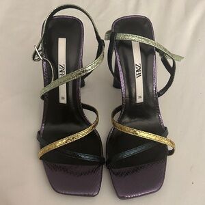 Zara Women's Strappy Heels in Purple, Gold, and Green